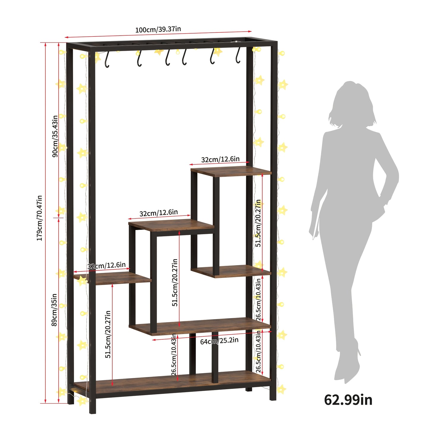 Plantenrek – Plantenstandaard – Plantentafel – Bloemenrek – Plantentrap – 5-laags met 6 planken – Metalen frame 179 cm hoog