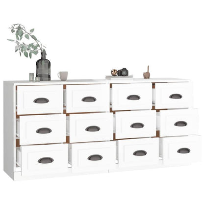 Sideboard – Dressoir – Opbergkast – Kast – Wit Hoogglans – Set Van 2 – Hardhout – Vrijstaand