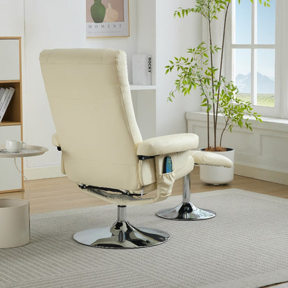 Recliner Chair with Massage & Heat - 360° Swivel Power Lift, Beige PU Leather, No Electricity Needed, Adjustable Height, Ergonomic Design for Living Room, Home Office, Bedroom - Comfortable Relaxation Chair, Recliner Chair f