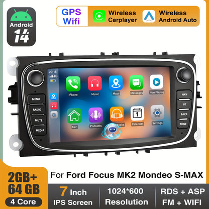 Android 14 Car Stereo – Autostereo – Multimedia Systeem – Navigatie – Autoradio – 7 Inch IPS Touchscreen – Draadloze CarPlay & Android Auto