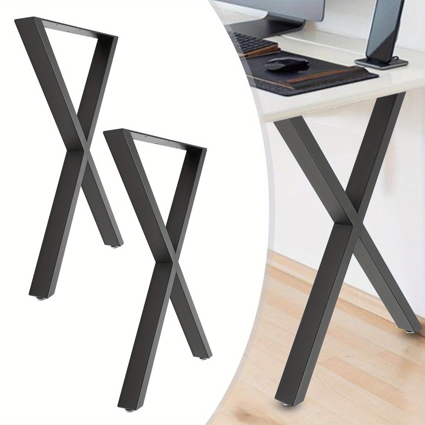 Tafelpoten – Tafelonderstel – Meubelpoot – Tafelpoot Set – X-vormige Tafelpoot – Verstelbare Hoogte – Zwart Stalen Design – Draagvermogen 200 kg