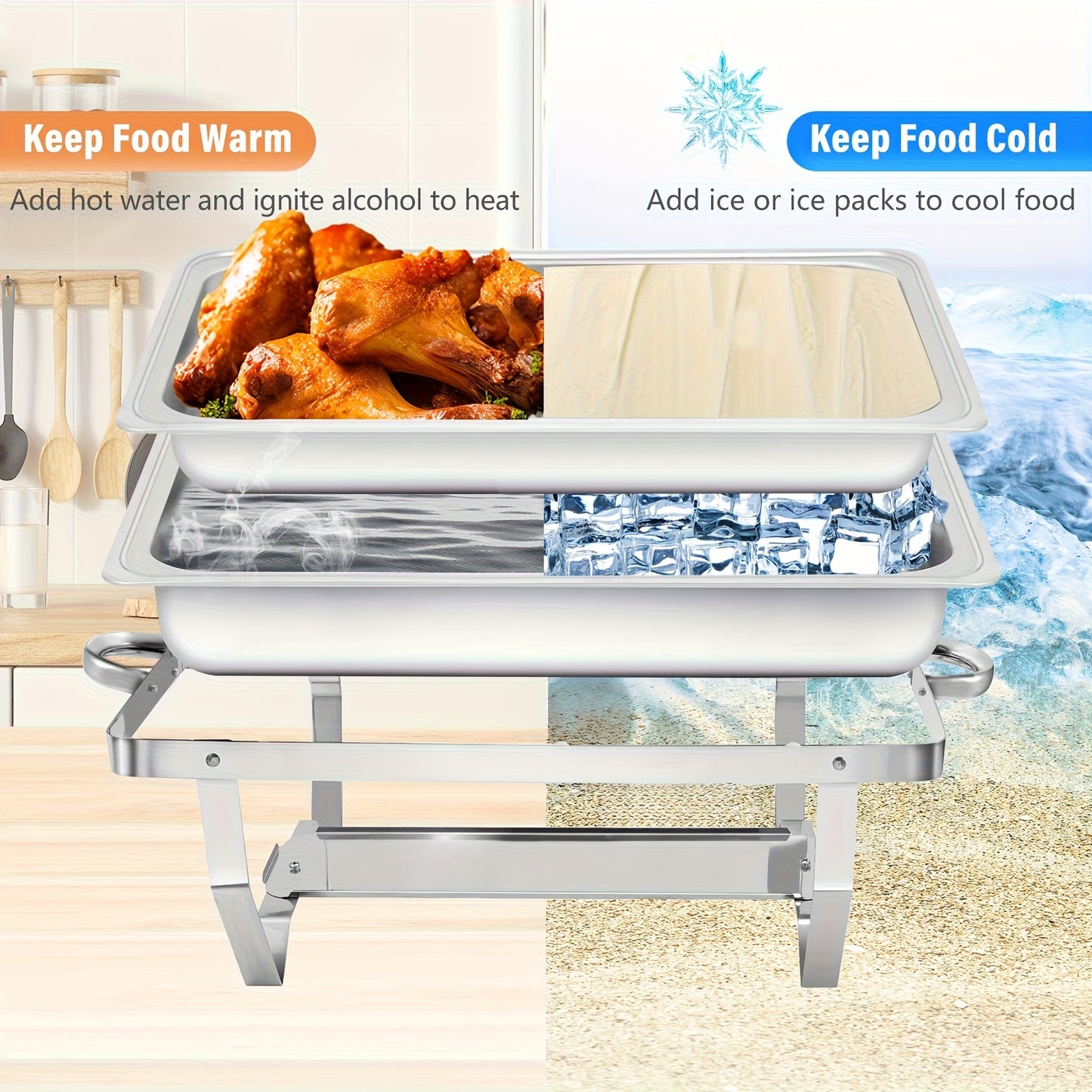 Chafing Dish – Buffetwarmer – Warmhoudplaat – Warmhoudschaal – RVS Warmhoudset – 6-delig Met Deksel – Inclusief Waterpan En Branderhouders – Duurzaam Roestvrij Staal 201