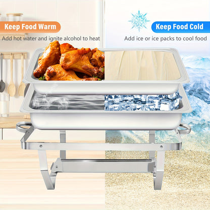 Chafing Dish – Buffetwarmer – Warmhoudplaat – Warmhoudschaal – RVS Warmhoudset – 6-delig Met Deksel – Inclusief Waterpan En Branderhouders – Duurzaam Roestvrij Staal 201