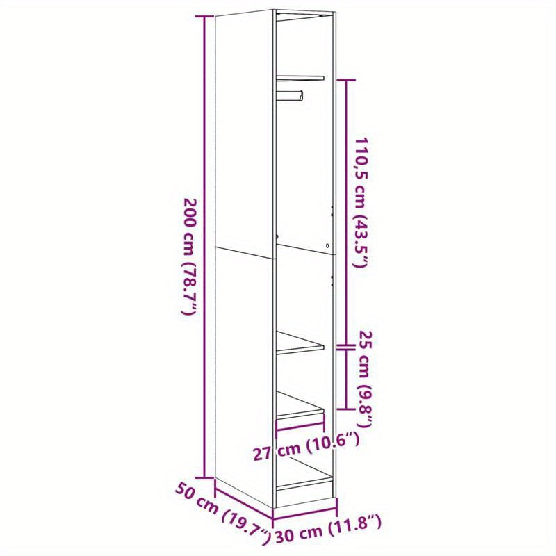 Wardrobe 30X50X200 Cm Treated Wood Concrete Gray