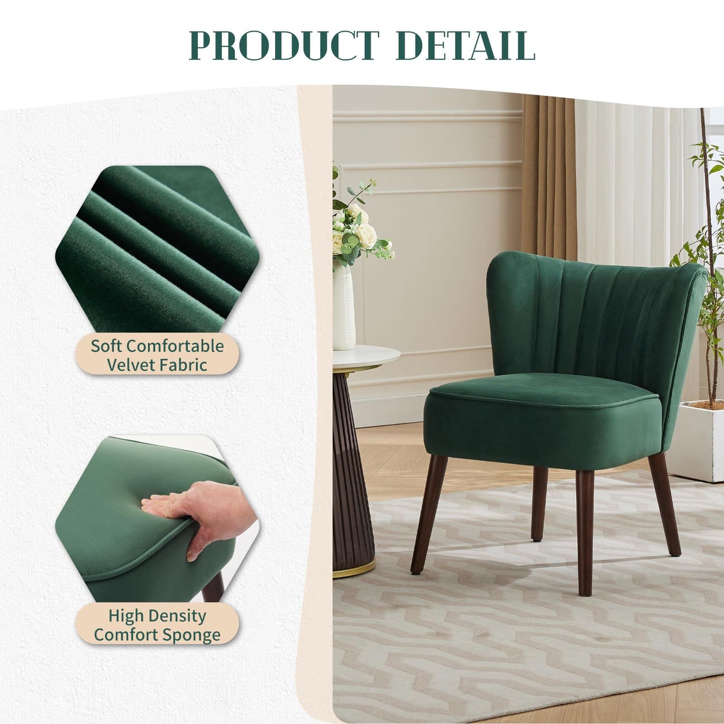 Mid-Century Moderne Loungestoel – Accentstoel – Fauteuil – Eetkamerstoel – Velvet Stoel – Groen – Gelamineerd Houten Frame – Verstelbare Poten voor Stabiliteit