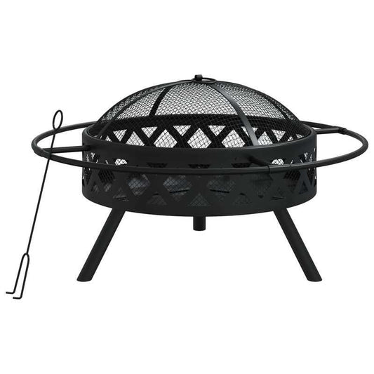 Vuurschaal – Buitenhaard – Tuinhaard – Vuurkorf – Vuurton – Zwart – 70 cm XXL – Duurzaam Staal – Inclusief Vuurschep