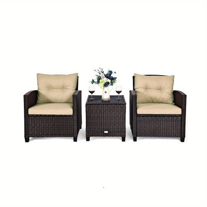 3-delige Rattan Tuinset – Buitenmeubelset – Patio Hoekbank – Balkonmeubilair – Rattan Loungeset – Weerbestendig – Wit Met Kussens
