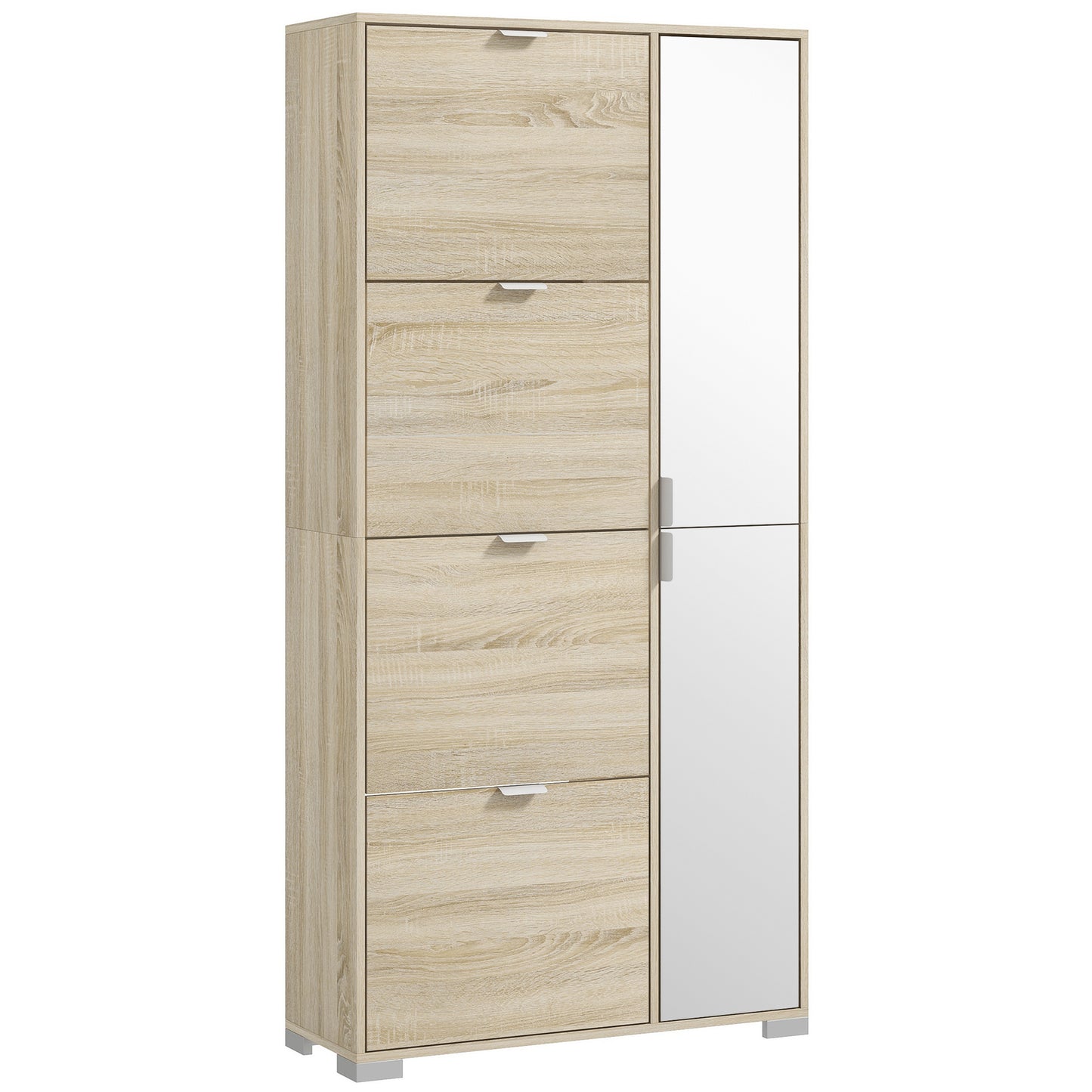 Schoenenkast – Schoenopberger – Schoenenrek – Schoenenkastje – Schoenenmeubel – 4 Deuren Met Spiegel – Verstelbare Planken Voor 16 Paar Schoenen