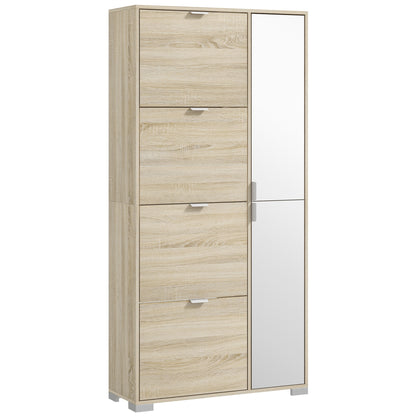 Schoenenkast – Schoenopberger – Schoenenrek – Schoenenkastje – Schoenenmeubel – 4 Deuren Met Spiegel – Verstelbare Planken Voor 16 Paar Schoenen