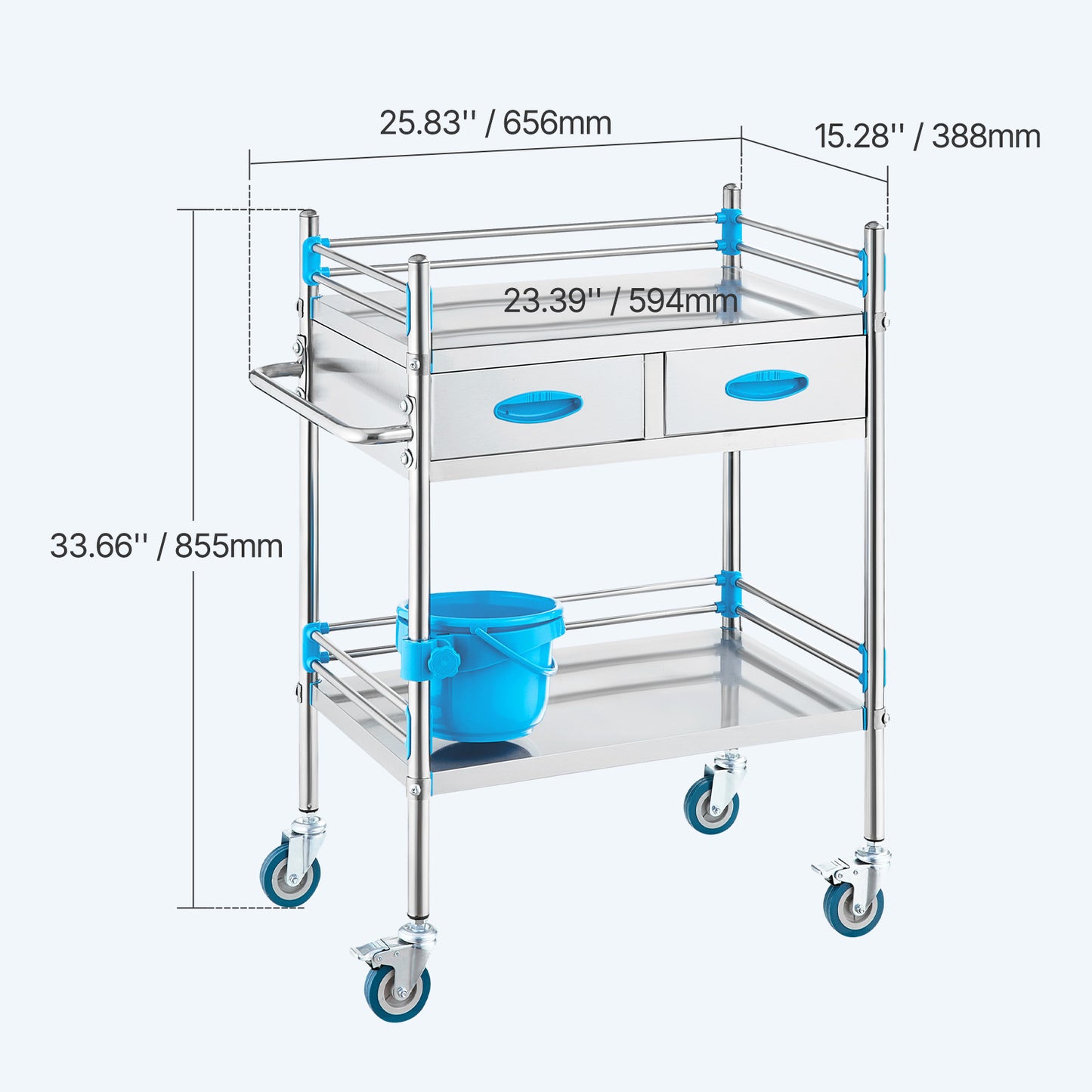 Serviewagen – Serveerwagen – Servicetrolley – Rolwagen – Transportwagen – RVS Constructie – 2 Lagen met 2 Laden