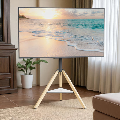 Zware Hoek-TV-Standaard – Voor 101–190 cm Schermen – Tripod Vloermontage met Hoogteverstelling, Draaibare Basis en Sintersteenplank