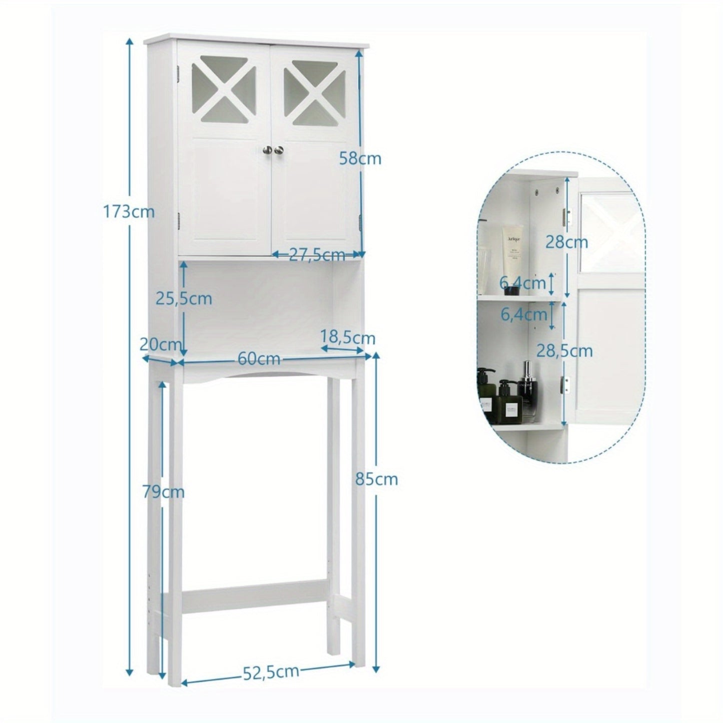 Toiletkastje – Badkamerkastje – WC Kastje – Toiletmeubel – Hangkast – Ruimtebesparend – Gehard Glas – Anti-Kantel Ontwerp
