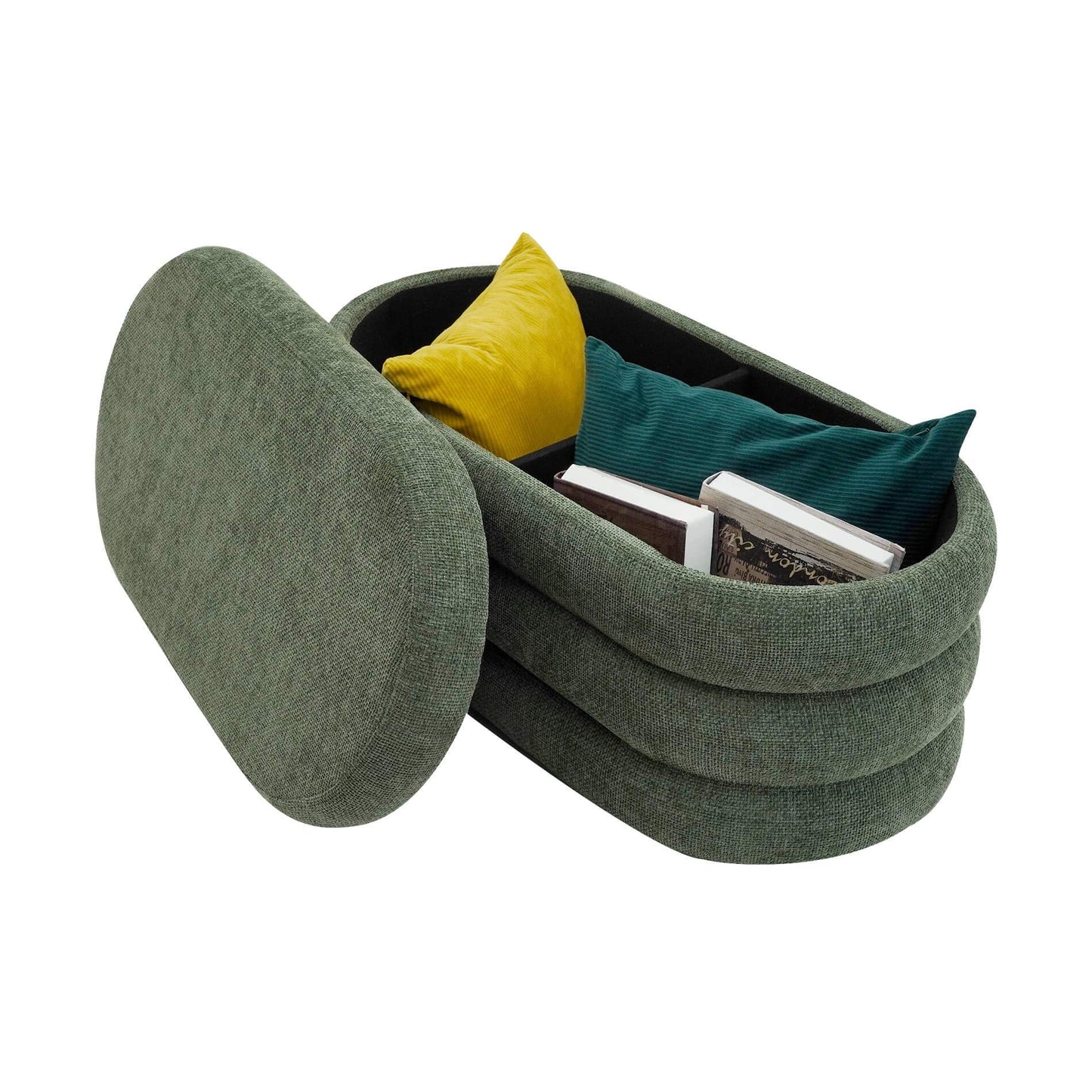 Rebecca Mobile Pouf, Long Oval Pouf, White Orange Green Grey, Polyester Fabric MDF, with Storage Compartment, for Living Room Bedroom - Measurements Hxlxp: 38 X 76 X 38 Cm
