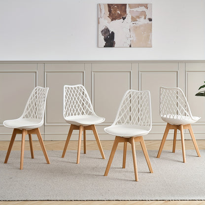 Set van 6 Eetkamerstoelen – Scandinavische Stijl, Mesh Rugleuning & PU Zitting – Beukenhouten Poten, Multifunctioneel voor Keuken, Woonkamer en Kantoor
