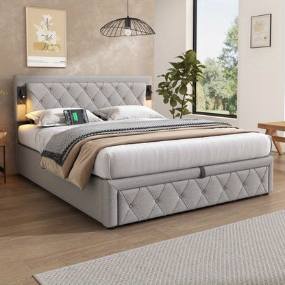 Hydraulisch Opbergbed – Uittrekbed – Slaapbank – Logeerbed – Opbergbed – 140x200 cm – Linnen Bekleding – Met Opberglades