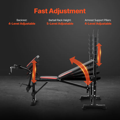 Bankdrukbank – Halterbank – Fitnessbank – Trainingsbank – Fitness bench – Verstelbaar en Inklapbaar – Stevig Stalen Frame – Max. Belastbaar Gewicht 300 kg