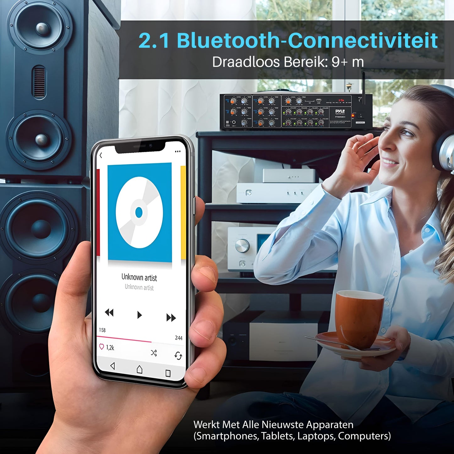 8-Kanaals Bluetooth Versterker – Draadloze Audio Versterker – Multi-Zone Mixer – Home Stereo Receiver – PA Versterker – 4000 Watt Vermogen – Voice Priority Functie
