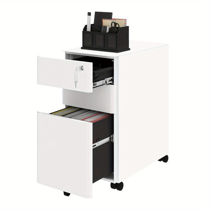 Witte Metalen Ladekast – Opbergkast – Archiefkast – Documentenlade – Bureaukast – Mobiel Met Wieltjes – Duurzaam Roestvrij Staal – 30x46x59 cm – Geschikt Voor A4 En Legal Dokumenten – Gebruiksklaar Geassembleerd