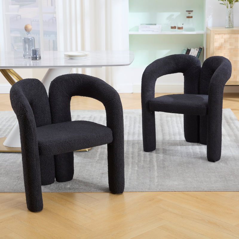 Stoel – Eetkamerstoel – Bureaustoel – Fauteuil – Leesstoel – Teddyflor Bekleding – Ergonomische Rugsteun – Zithoogte 42 cm – Stevig Houten Frame – Zwart