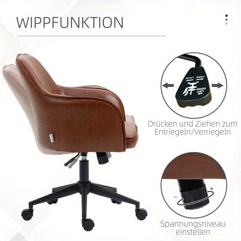 Verstelbare Bureaustoel – Bureaustoel Kantoorstoel – Werkstoel – Bureau Kruk – Ergonomisch – Verstelbare Zithoogte 93-101 cm – Draagvermogen 120 kg – Donkerbruin Kunststof Frame – Aluminium Onderstel – 4 Wieltjes Roterend