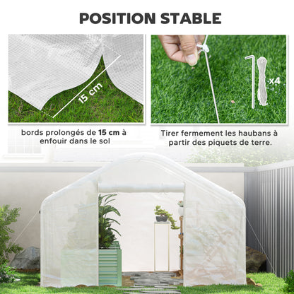 Kassen – Tuinkas – Groentetunnel – Kas – Tunnelkas – 12 m² – UV-bestendig PE 140 g/m² – Verzinkt Stalen Frame – Wit