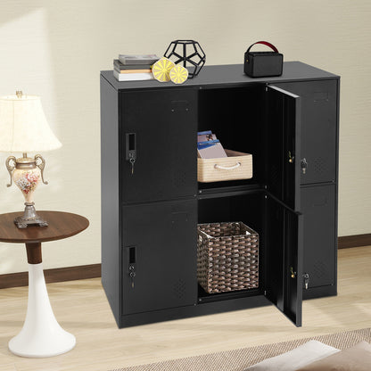 6-Door Heavy-Duty Lockable Metal Storage Cabinet with Card-Slot Locking System, Black Modern Floor-Standing Design - 109.98cmH x 50.04cmW x 40.01cmD, 6-Sided Security Safe Cabinet for Home Office, School, Business - Easy Asse