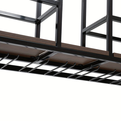 Wijnrek Wandhouder – Wijnfleshouder – Flessenhouder – Wijnhouder – Wandrek – Metalen Wandrek – Stevig IJzer Met Houten Accenten – Draagvermogen 30 kg – Donkerbruin Variant