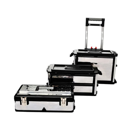 Gereedschapswagen – Werkplaatswagen – Gereedschapstrolley – Werkbank Trolley – Gereedschapskast – Mobiel met 4 Wielen – Stevig RVS & Kunststof – Afsluitbare Lades 56,5x35x77-92 cm