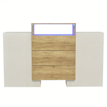 Dressoir – Sideboard – Opbergkast – Ladekast – Buffetkast – Hoogglans Wit Met Houten Accent – Compact 140 cm Hoog
