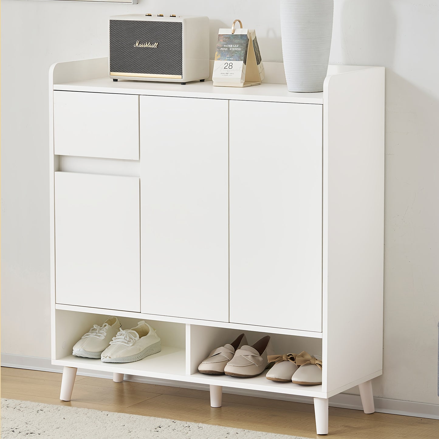 Opbergkast – Schoenenkast – Dressoir – Kasten – Opberger – Wit Metaal – Verstelbare Planken – Volledig Gemonteerd – 99x90x35 cm – Stevig & Duurzaam