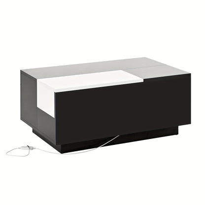 Modern Expandable/Retractable Coffee Table with Black & White Glossy Tabletop, Hidden Storage - Heavy-Duty Metal Frame, Easy Assembly, Space-Saving Convertible Design for Small Spaces, Apartments, Living Room Furniture (No Wo
