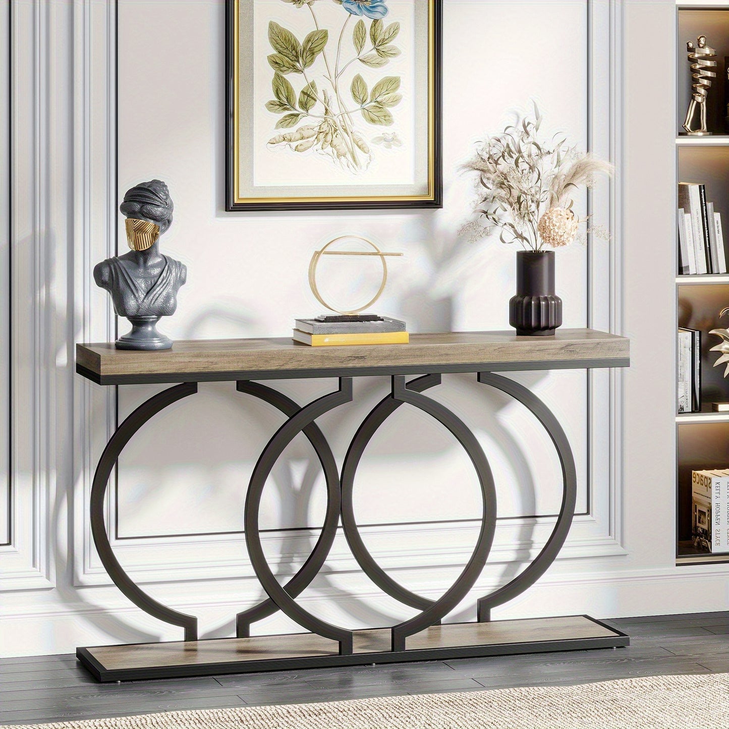 Sidetable – Smalle Tafel – Halconsole – Sofa Tafel – Wantafel – Vintage Grijs – Ruimtebesparend Ontwerp – Stevig Metalen Frame
