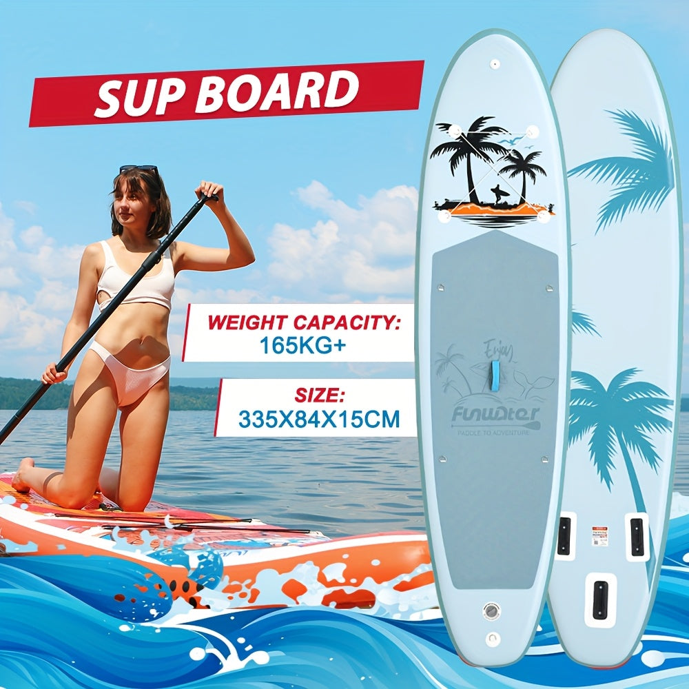 Paddleboard – Sup Board – Stand Up Paddle – Surfplank – Watersportboard – Lichtblauw Coconut Wave Design – 335x84x15 cm – Schokbestendig & Stabiel