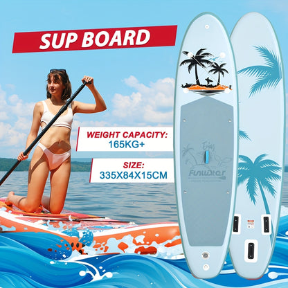 Paddleboard – Sup Board – Stand Up Paddle – Surfplank – Watersportboard – Lichtblauw Coconut Wave Design – 335x84x15 cm – Schokbestendig & Stabiel