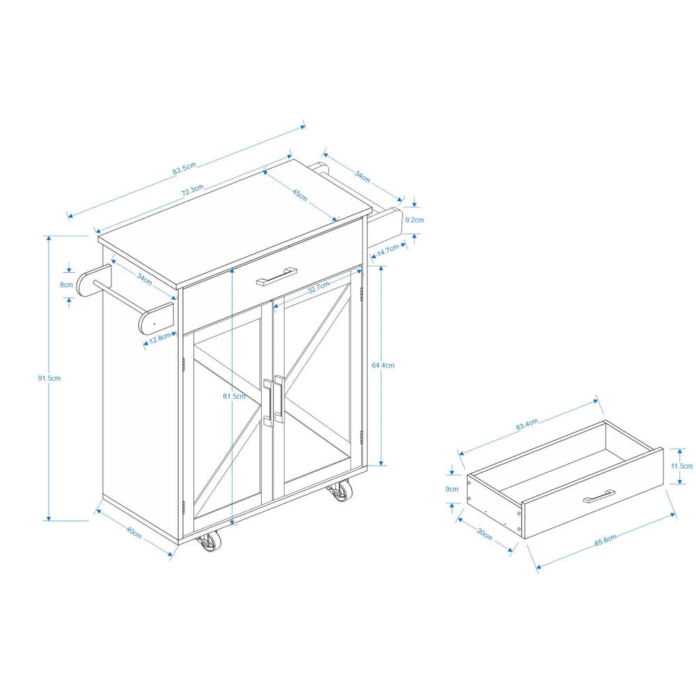 Keukentrolley – Keukenwagen – Serveerwagen – Opbergtrolley – Keukenrek – Mobiel Op Wieltjes – Verstelbare Planken – Handdoekhouder & Kruidenrek – Wit – Modern Design