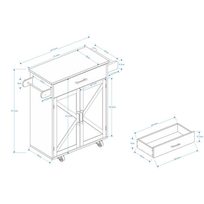 Keukentrolley – Keukenwagen – Serveerwagen – Opbergtrolley – Keukenrek – Mobiel Op Wieltjes – Verstelbare Planken – Handdoekhouder & Kruidenrek – Wit – Modern Design