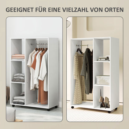 Rollende Kledingkast – Mobiele Kast – Kledingrek Op Wieltjes – Opbergkast – Garderobekast – Compact 80x40x128 cm – Stevig Wit Frame