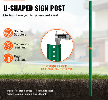 Verkeersbordpaal – Bordpaal – Verkeerspaal – Signaalpaal – Bordhouder – 8 Voet – Gegalvaniseerd Staal – Weerbestendige Groene Coating