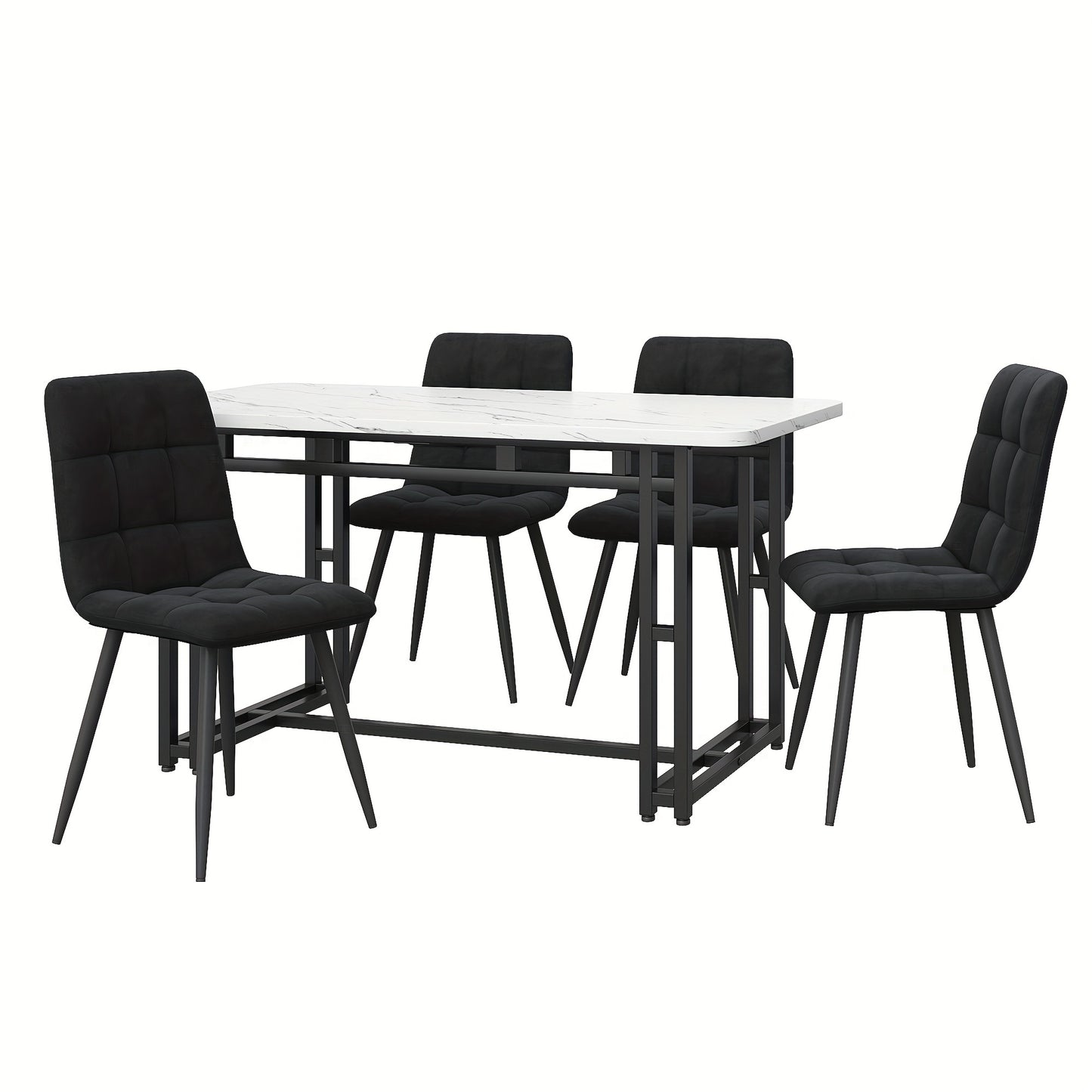 Eettafelset – Eettafel Met Stoelen – Dinerset – Tafel Met 4 Stoelen – Zwart Bamboe – 120x70 cm – Duurzaam Bamboe Tafelblad – Stevige Zwarte Metalen Pooten