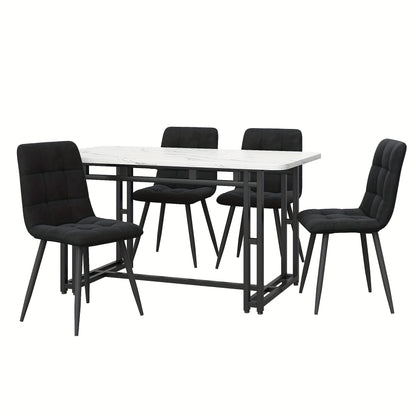Eettafelset – Eettafel Met Stoelen – Dinerset – Tafel Met 4 Stoelen – Zwart Bamboe – 120x70 cm – Duurzaam Bamboe Tafelblad – Stevige Zwarte Metalen Pooten