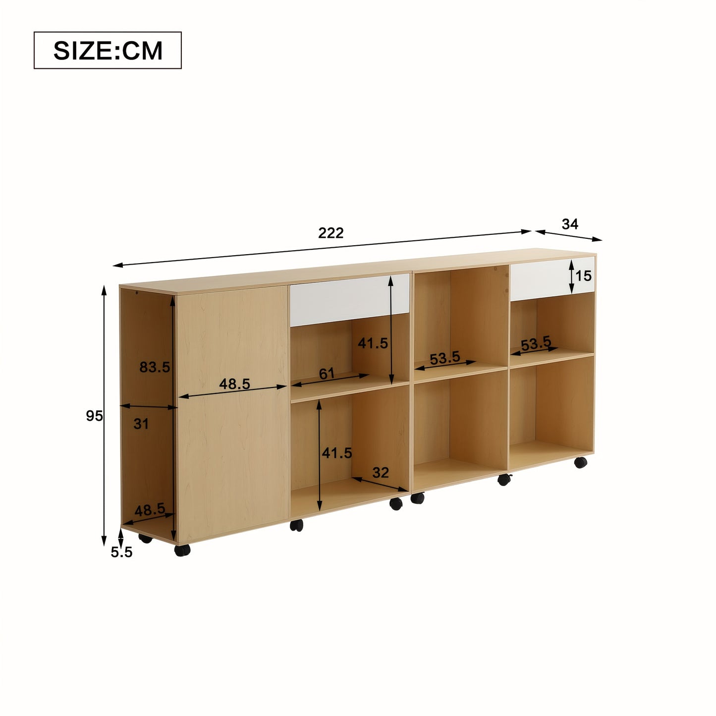 Boekenkast – Opbergkast – Vakkenkast – Stellingkast – Open Kast – Bamboe Materiaal – 6 Planken + Verborgen Deurtje – Vrijstaand – 69 cm Hoog – Natuurlijk Beige/Wit – 3,2 Kubieke Voet Opbergruimte – Modern Minimalistisch Design