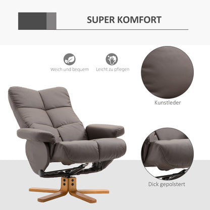 Relaxstoel – Fauteuil – Schommelstoel – Loungestoel – Tv-stoel – 360° Draaibaar – Verstelbare Rugleuning 145° – Houten Frame – Inclusief Voetenbank Bruin 80x86x99 cm