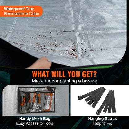 Kweektent – Groeizak – Plantentent – Binnenkweek Tent – Hydroponische Tent – 120x120x80 inch – 600D Mylar Reflecterend Materiaal – Inclusief Observatievenster en Waterdichte Bodemtray