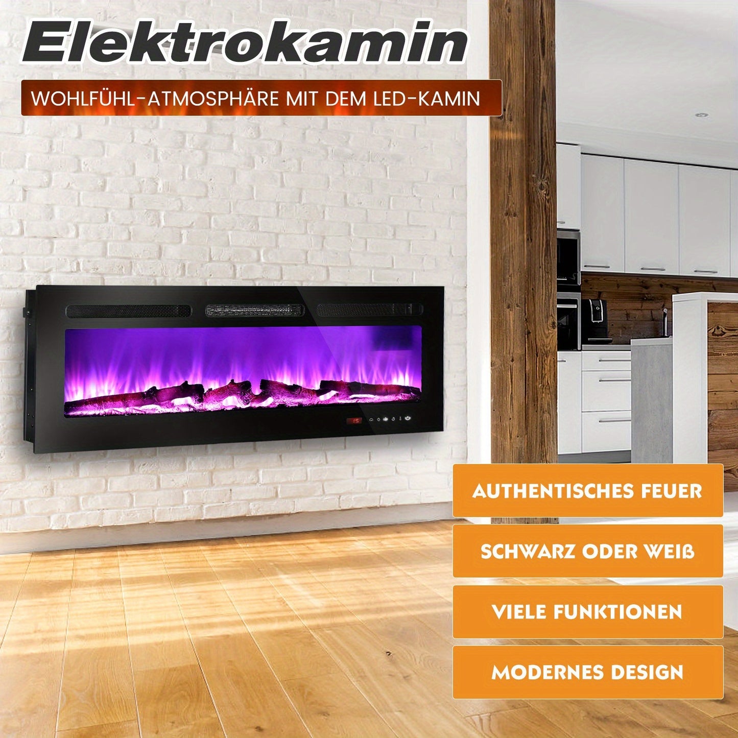 Elektrische Haard – Sfeerkachel – Wandhaard – Inbouwhaard – Vrijstaande Haard – 2000W Verwarming – Realistische 3D Vlammen Met Timer