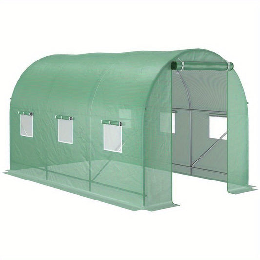 7m² Large Walk-In Tunnel Greenhouse with Heavy-Duty Reinforced Tubular Frame, Zippered Door & 6 Roll-Up - Removable Panels for Easy Assembly, Durable Garden Grow House for Backyard, Balcony, Urban Farm (Green, 1-Roof-Span Design)