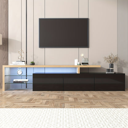 TV-meubel – TV-kast – Entertainmentmeubel – Woonkamermeubel – TV-standaard – Hoogglans zwart – MDF houtlook – Glazen legplanken – Ruime opbergruimte – Eenvoudig te monteren