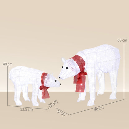 Kerstfiguur Polarbeer – IJsbeer Decoratie – Winterfiguur – Kerstdecor – Duo Set – LED Verlichting – Timerfunctie – Weerbestendig – Batterij Operatie – Zelfstaand – Met Rode Strik