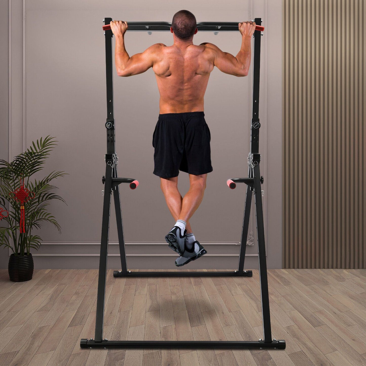 Power Tower – Krachtstation – Pull Up Station – Dip Station – Krachttoren – Verstelbare Hoogte 1,75-2,30 m – Inklapbaar & Max. Draagvermogen 199,58 kg