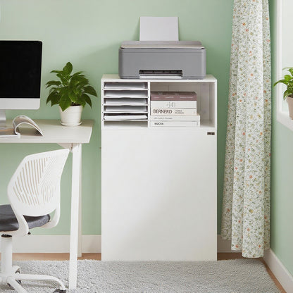 Printerstandaard – Rollende Printerkast – Bureau Organizer – Opbergkast – Mobiele Printertafel – Compact 60x33x100 cm – MDF Wit