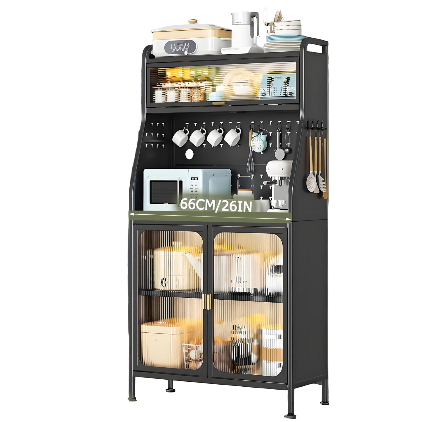 Keukenbuffet – Keukenkast – Dressoir – Opbergkast – Serveerkast – Op Wieltjes – Met Verstelbare Planken – Hoog Zwart Metaal 66 cm